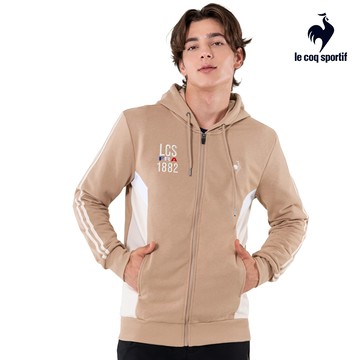 【LE COQ SPORTIF 法國公雞】男女款薑根色休閒基礎針織連帽外套LWU63461
