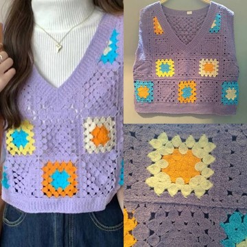 (時尚單品馬甲)💛歐美撞色鏤空針織民族風方格刺繡短款無袖背心🖤