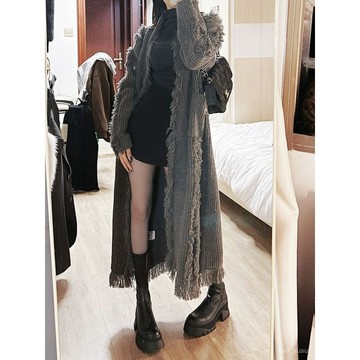 【免費參觀】 中長款針織毛衣 秋冬衣服 毛衣女 AIMISS毛衣外套女秋冬新款時尚軟糯慵懶風寬鬆高級感中長款開衫 CU9