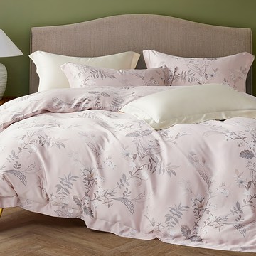 60支 100%天絲 四件組 床包兩用被  加大  嵐夢花語粉