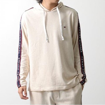 TOMMY 熱銷刺繡Logo滾邊連帽T恤-奶茶色