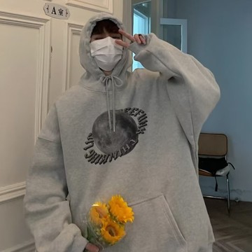 【自己人】流行刷毛款 印花大學T 情侶裝 大學T 刷毛連帽 男潮版港風 寬鬆版 帽T 長T (BTBW37)