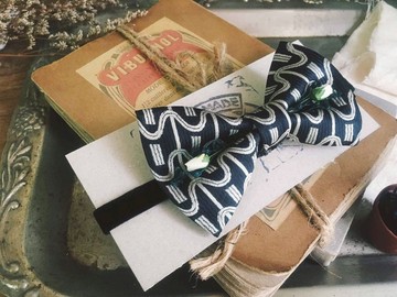 古董布花領帶改製手工領結-佛羅倫斯 黑白-玫瑰花版