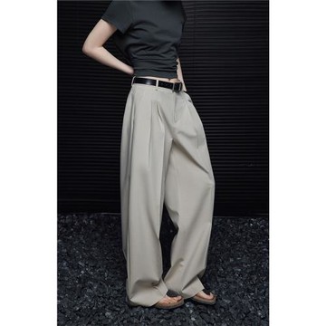 moment卡其色闊腿褲女2025春夏季新款高腰垂感寬松休閑直筒顯瘦