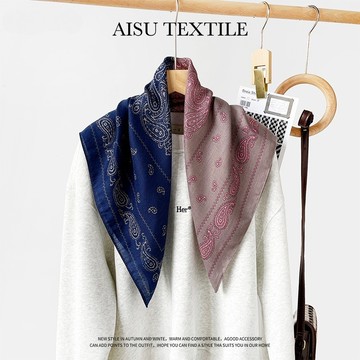 【臺灣出貨】2025新品 絲巾 小方巾 腰果花絲巾 人字紋絲巾 棉麻感小方巾 仿真絲頭巾 披肩 防曬圍脖 方巾 高品質