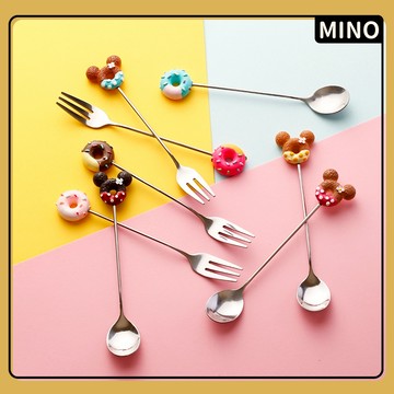 甜甜圈卡通造型甜品勺【台灣現貨】304不鏽鋼水果叉咖啡勺 點心小勺子 冰淇淋勺 開立電子發票 E4-1DYSF 隔日到貨