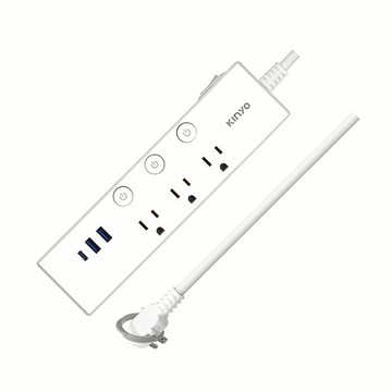 【KINYO】四開三插PD延長線(CGUPD-343)｜台灣製造 PD快充 37W 6尺/9尺 USB Type-C