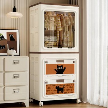 AOTTO 56面寬大容量附輪貓咪收納櫃(收納箱 收納櫃 衣櫃 置物櫃)