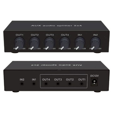 易控王 2x4 二進四出3.5mm混音音訊分配器 帶音量調節 聲音混音分配器(40-065-03)