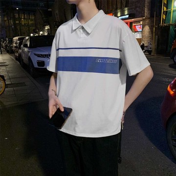 短袖T恤男polo衫港風簡約百搭上衣夏季原宿半袖衣服潮牌體?