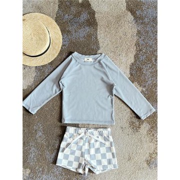 RC兒童男童泳裝長袖泳衣分體套裝ins寶寶防曬速干泳褲沙灘褲