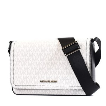 MICHAEL KORS 男款 COOPER 緹花LOGO防刮翻蓋斜背包-白色