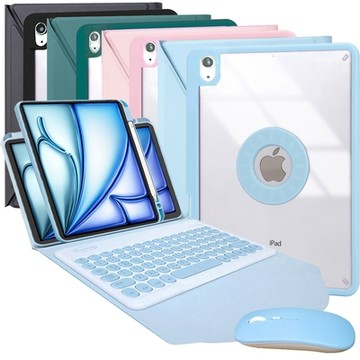 Powerway For 2025 iPad Air 11吋(M3)/2024 (M2)平板專用圓雅型藍牙鍵盤/皮套/保護殼(送同色無線滑鼠)