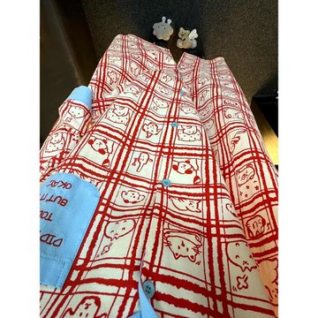 侘町2024新款線條動物長袖睡裙女春秋款純棉睡衣可外穿卡通家居服