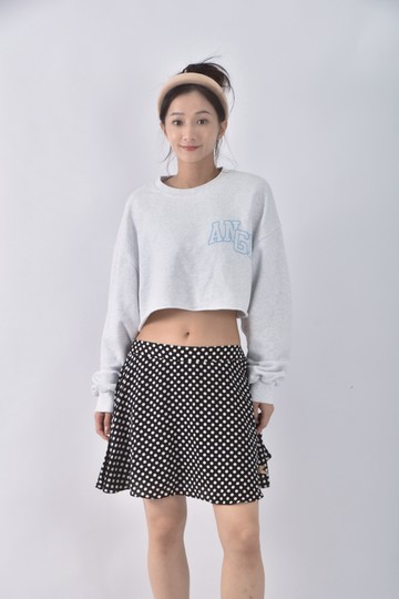 (XL) pink質感圓點黑色短裙