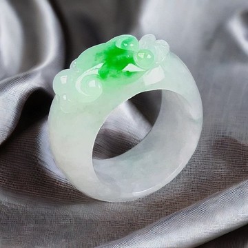 冰種飄陽綠翡翠如意玉戒 | 國際18圍 | 天然緬甸玉翡翠A貨 | 送禮