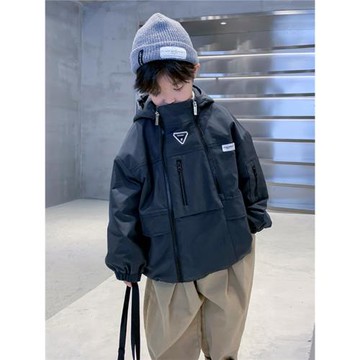 男童春秋工裝沖鋒衣夾棉棉服2025新款兒童男孩秋冬加厚棉衣外套潮