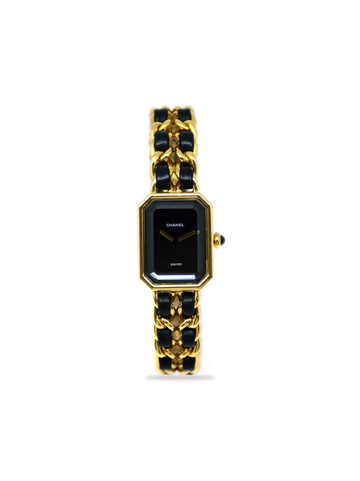 CHANEL Pre-Owned - 1987 pre-owned Première 20mm - women - Gold Plated/Leather - One Size - GOLD, BLACK