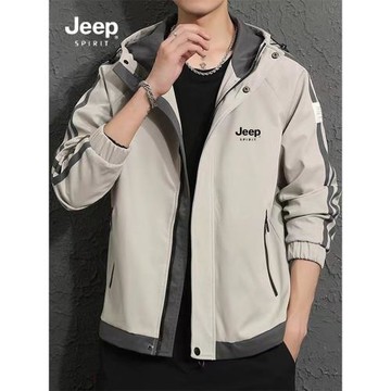 JEEP外套男春秋季2024新款沖鋒衣男士潮流連帽工裝薄款夾克衫休閑