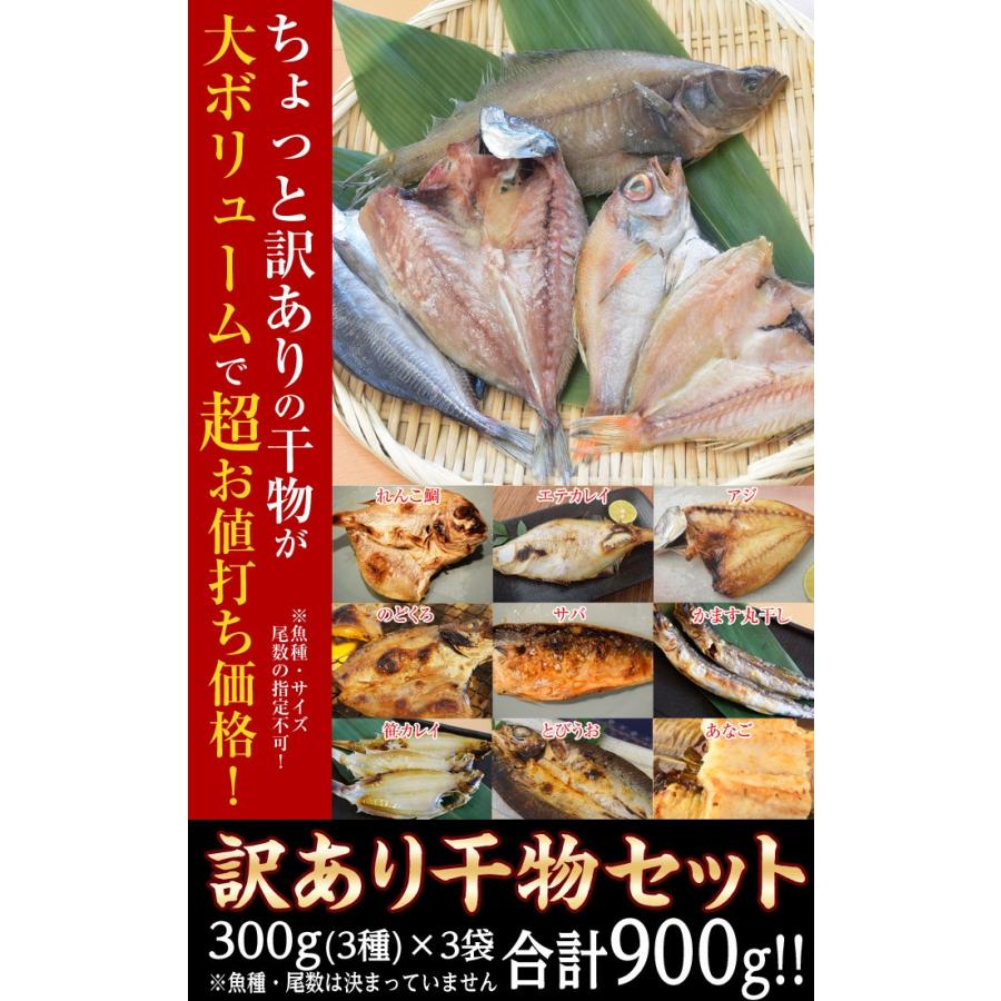 魚 干物 ひもの 訳あり 訳あり干物セット 3種×3袋 合計900g 300g×3袋 冷凍 冷凍同梱可能 送料無料