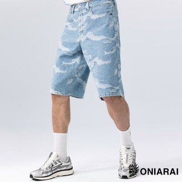 鬼洗 BLUE WAY – 大理石山峰大緹花丹寧牛仔短褲