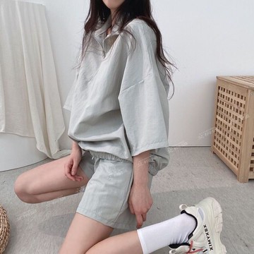 短袖運動服套裝寬松高領拉鏈短褲女裝兩件套時尚休閒韓版小眾夏季