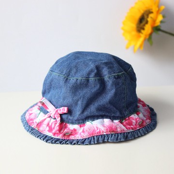 春夏女孩兒童純棉漁夫帽印花拼色遮陽盆帽女童寶寶戶外防曬帽1入