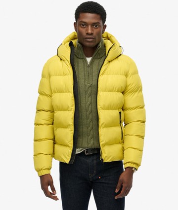Superdry Men's Hooded Sports Puffer Jacket Yellow Size: M
