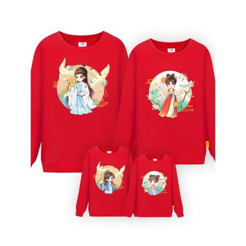 中國風親子裝秋冬衛衣一家三口四口全家裝國潮炸街過年母女母子裝