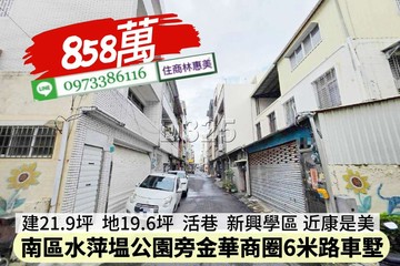 南區水萍塭公園旁金華商圈6米路活巷車墅/住商林惠美｜台南市南區金華路二段