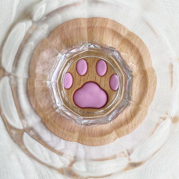 毛小孩肉球(粉紅肉球)－原木杯墊  客製化 刻字 防水