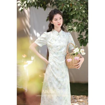 (免運)鹿向南《清風綠浮》新中式改良旗袍連衣裙女夏2026新款薄荷綠裙子