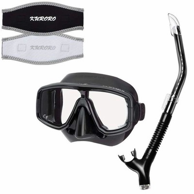 TUSA 度付きレンズマスク プラチナ ブラックシリコーン×スノーケル マイスタースノーケル BK×KURORO マスクストラップカバー（ブ