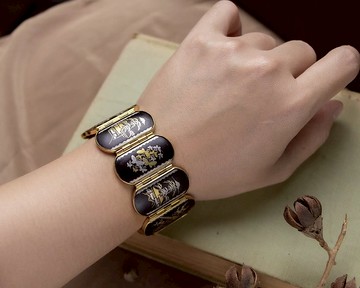 日本Amita古董象嵌 24K金/純銀鑲嵌工藝 多樣日式圖騰 長板塊手鍊