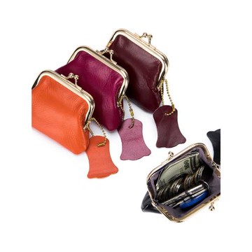 新款迷你復古夾子零錢包女歐美 頭層油蠟皮百搭搭扣硬幣包收納