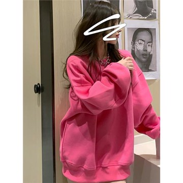 粉色衛衣女2024年秋季新款bf慵懶風網紅炸街寬松上衣中長款外套潮