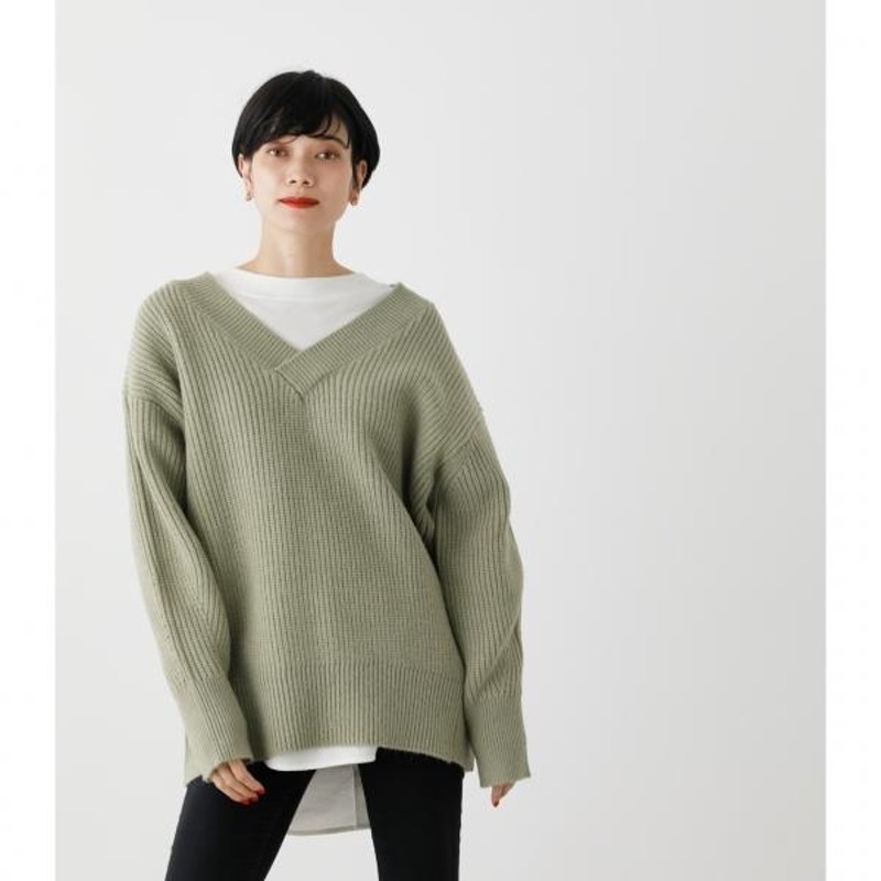 WIDE RIB V/N KNIT/ワイドリブVネックニット /レディース/トップス