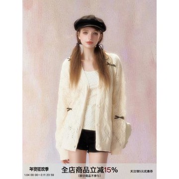 SPEAR YOUTH“春日幻想”鏤空蝴蝶結毛衣慵懶寬松針織衫上衣外套