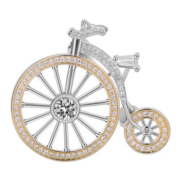 【RJ New York】復古自行車鏤空水鑽胸針別針兩用款(金色)