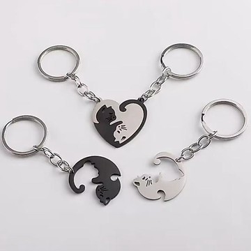 創意戀愛鑰匙扣二人一對拼接不鏽鋼吊墜情侶掛件男女閨蜜掛飾禮物