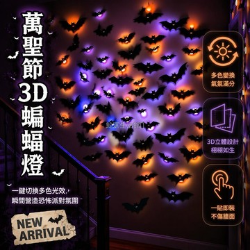 台灣出貨 萬聖節 3D立體蝙蝠 LED閃燈 派對櫥窗牆貼 室內外佈置 多色變換發光