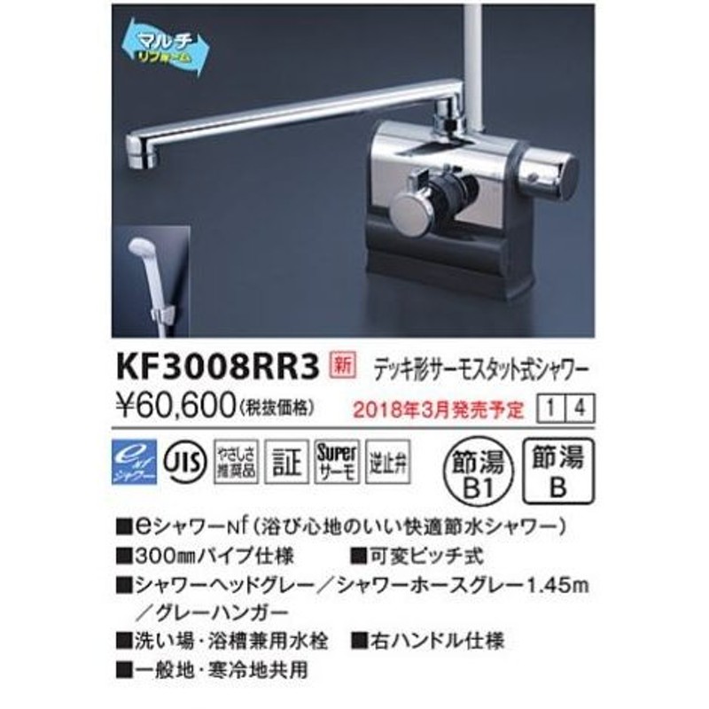 超美品の KVK 寒 デッキサーモシャワー300パイプ KF3011ZTR3 2300448