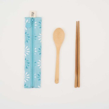 拉鏈餐具袋(含餐具)/烏秋圈圈/海洋綠/鳥語花窗