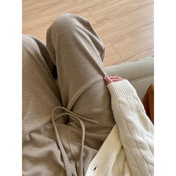 德絨闊腿褲女秋冬季高腰垂感保暖休閑慵懶糯米褲加絨加厚直筒褲子