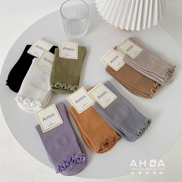 莫蘭迪木耳捲邊中筒襪 S0513