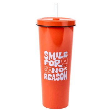 Oolab 良杯製所 甜酷調色盤系列 不鏽鋼陶瓷易潔層吸管杯  自信微笑 艷橘  850ml  1個