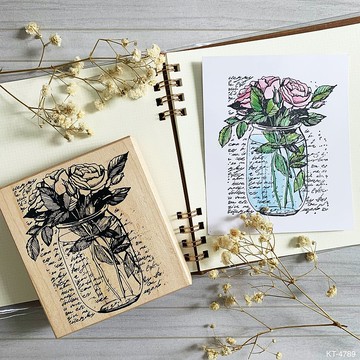 楓木印章-瓶中花與字 KT-4789