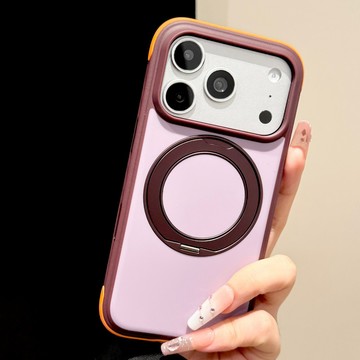 蘋果18Promax手機殼iphone17pro新款紫橙撞色側邊氣囊磨砂帶360磁吸支架按鍵全包簡約高級防摔保護套