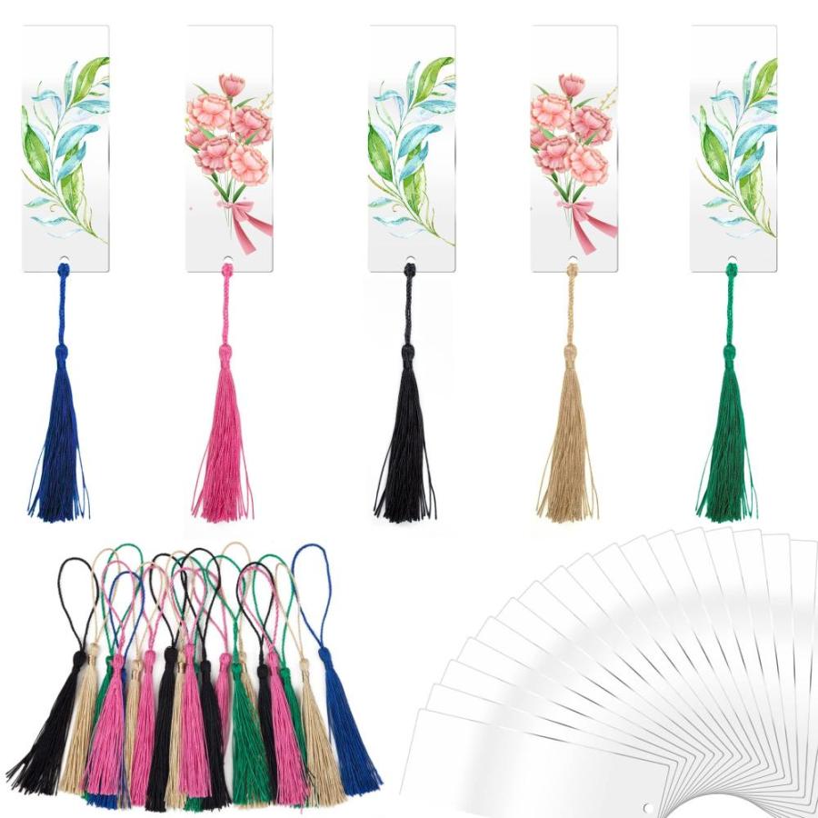 50 PCS Blank Acrylic Bookmarks with 50 PCS Colorful Tassels Clear Acrylic C