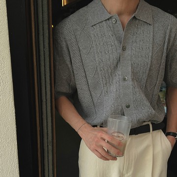 正韓奢華漁夫編織翻領短袖針織開襟衫 4色 YUPPIE 預購商品 0526